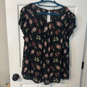 Papermoon Black and Blue Flutter Sleeve Blouse with Ruffled Tie Front